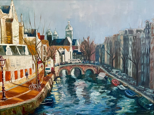 Amsterdam Canal Original Oil Painting / Cityscape Painting