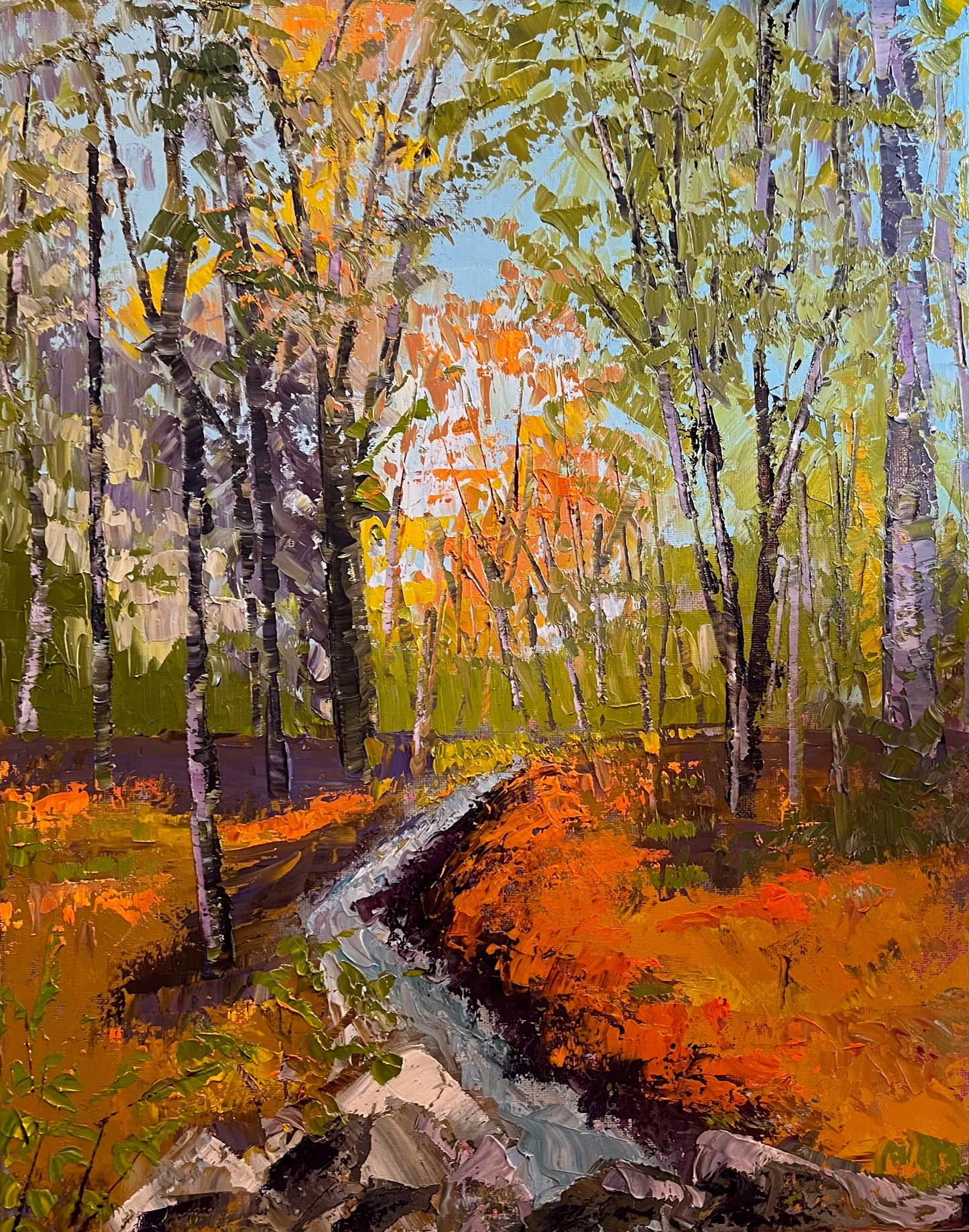 Fall Foliage Rocks and Stream Oil Painting / Essex Connecticut / Landscape