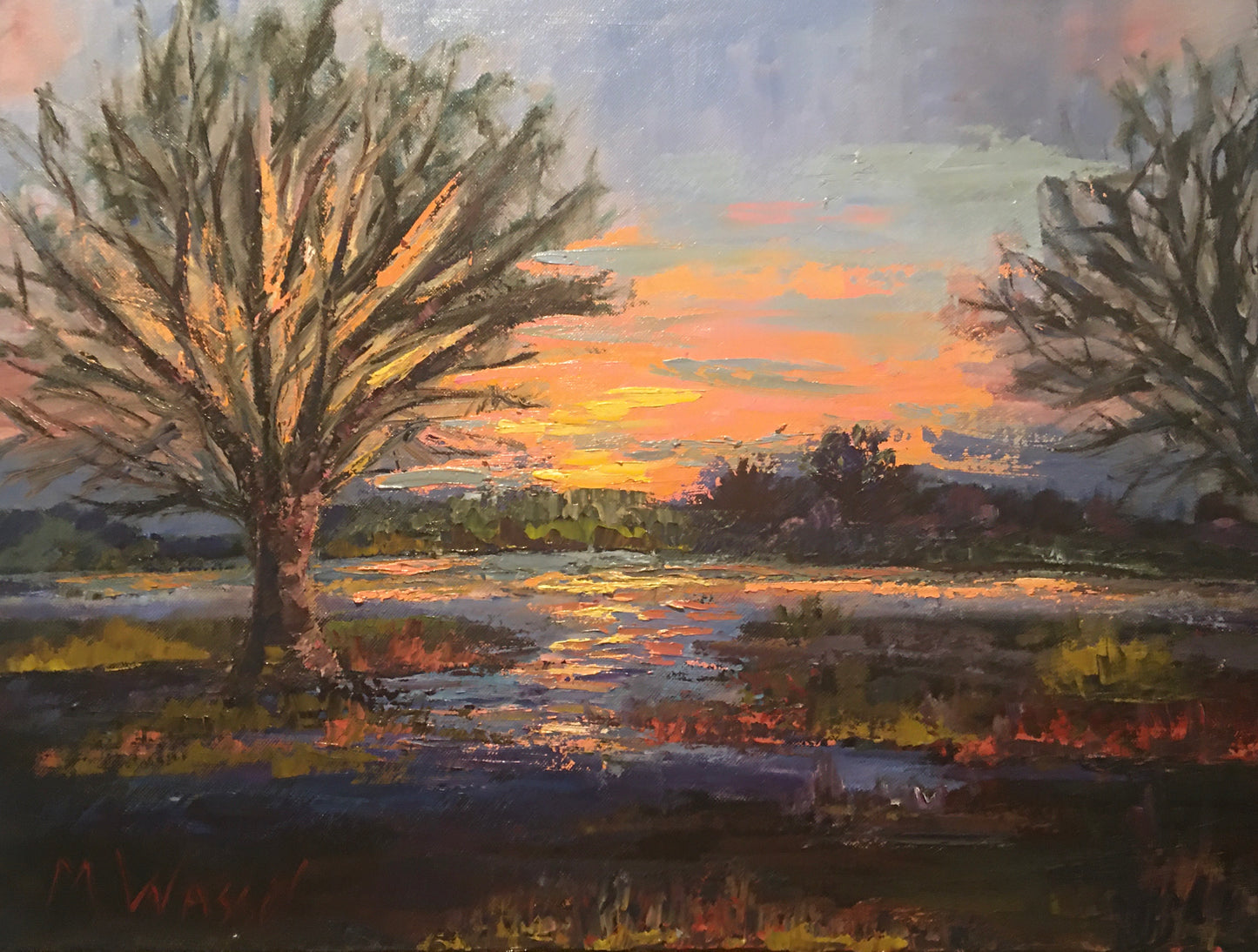 Sunset on Wilmington Inter-Coastal Waterway Landscape Oil Painting / Wilmington, NC