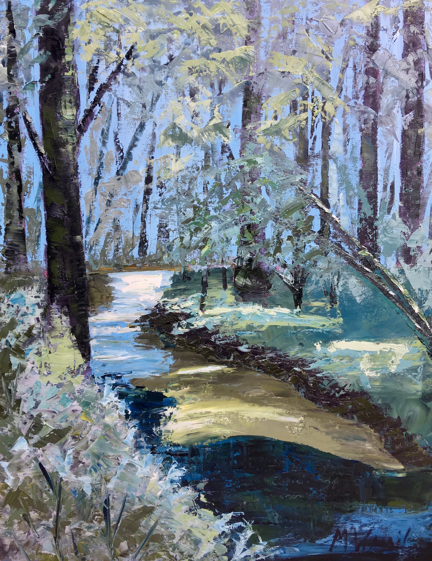 Blue and Green River Original OIl Painting / North Carolina, Swift Creek River