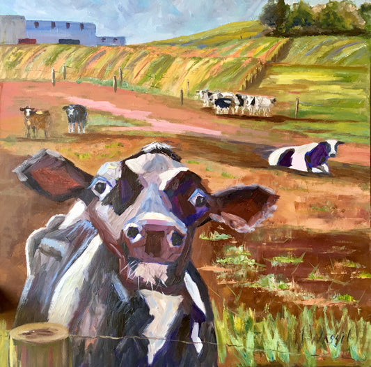 Cow Portrait  Original Oil Painting/  Pennsylvania Farm Landscape / Animal Portrait