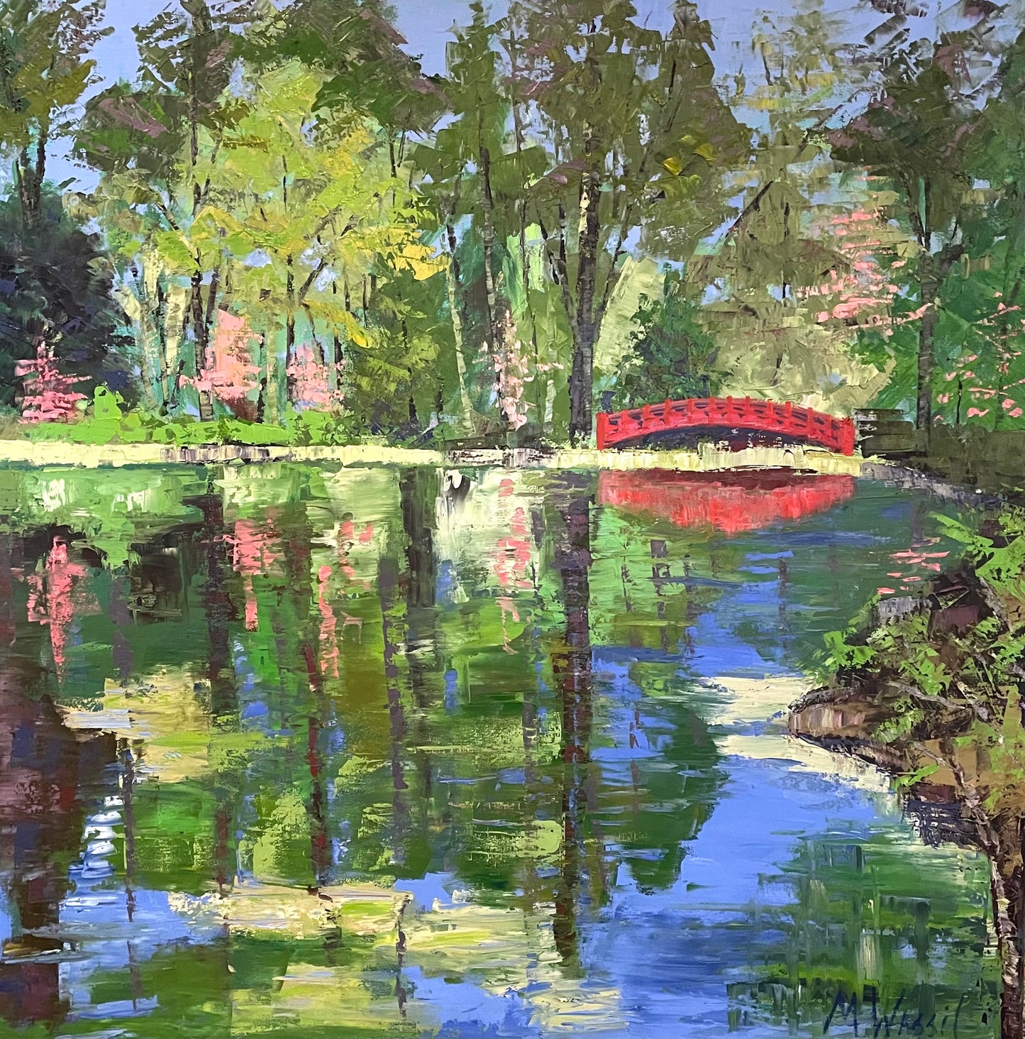 Red Bridge Reflection Over Pond Print / Duke Gardens, Durham, North Carolina