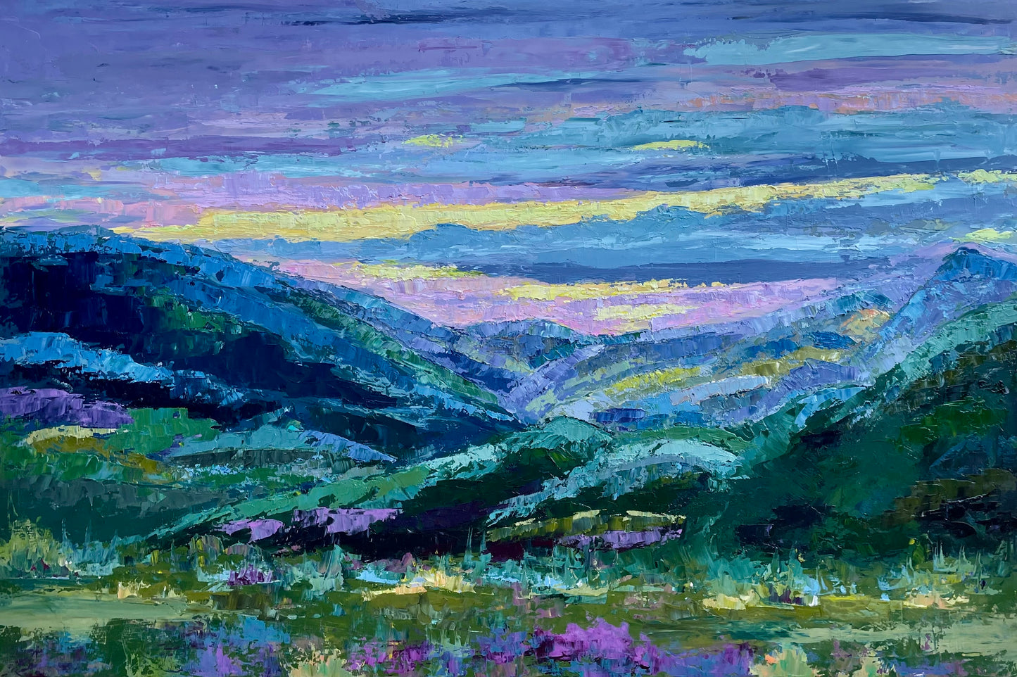 Purple Mountains and Big Sky / Landscape Painting /  Hot Springs, North Carolina / Bluerdige Mountains