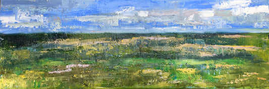 NY Countryside Original Oil Painting / Green Landscape and Blue Skies