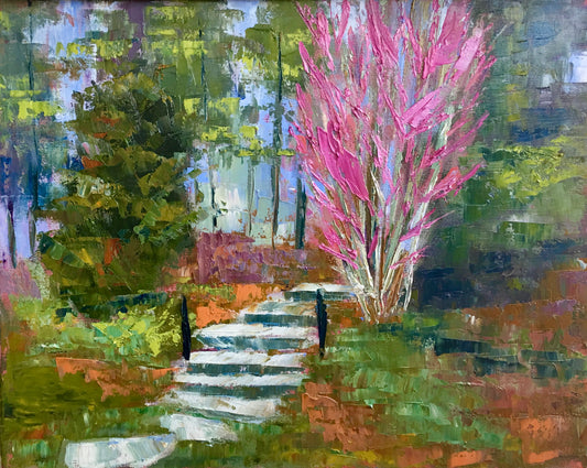 Pink Tree and Stone Path Print / Duke Gardens / Giclee / Fine Art Print on Matte Archival Paper