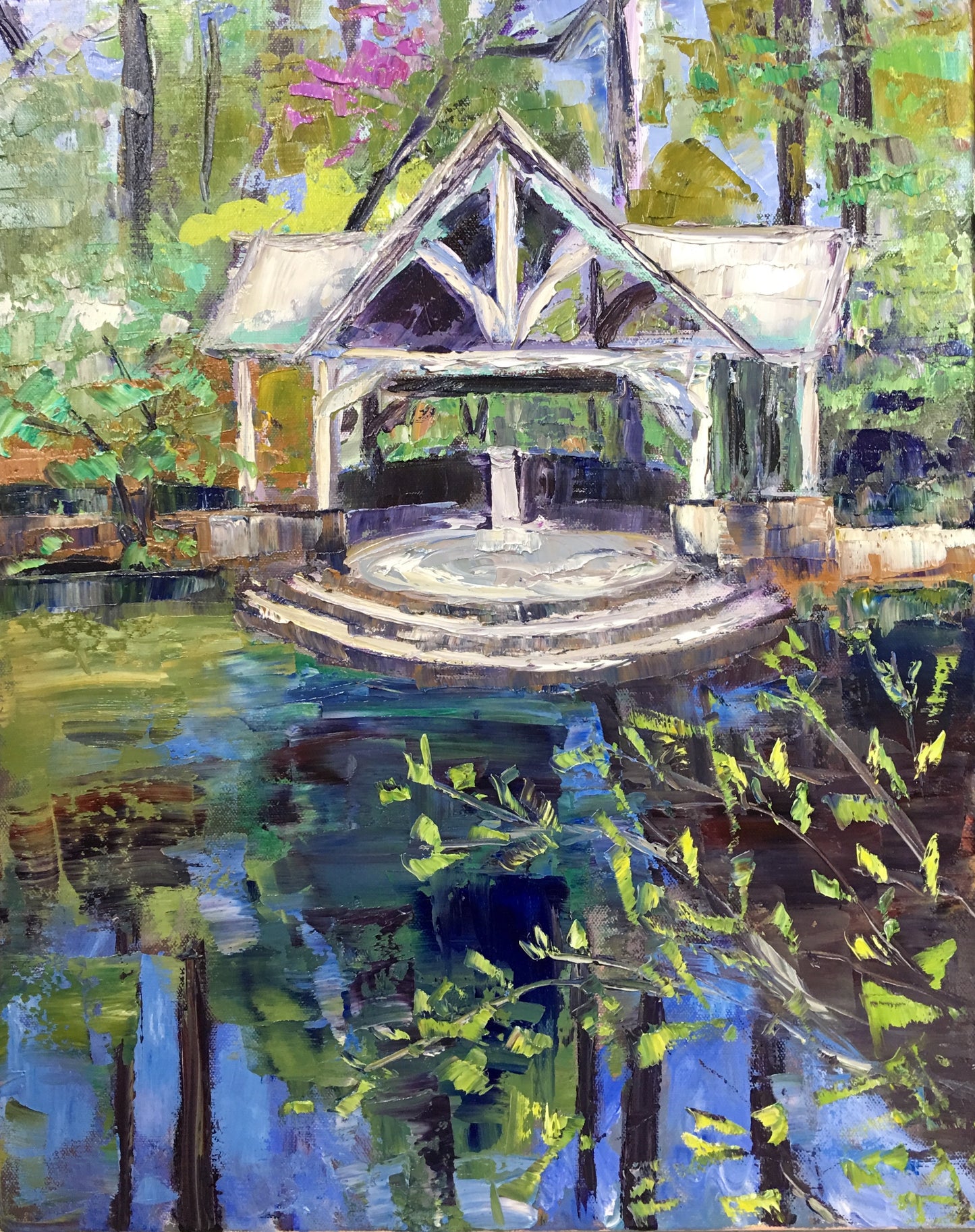 Duke Gardens Gazebo Fountain Original Oil Painting / Durham, North Carolina / Landscape Painting