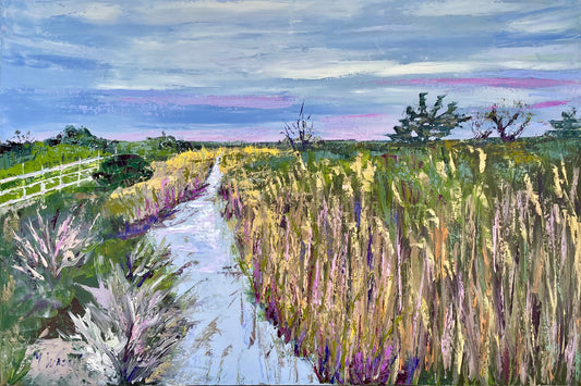 Sunset Marsh Oil Painting / Purple, Blue, Green / Connecticut Shoreline / Hammenasett Beach