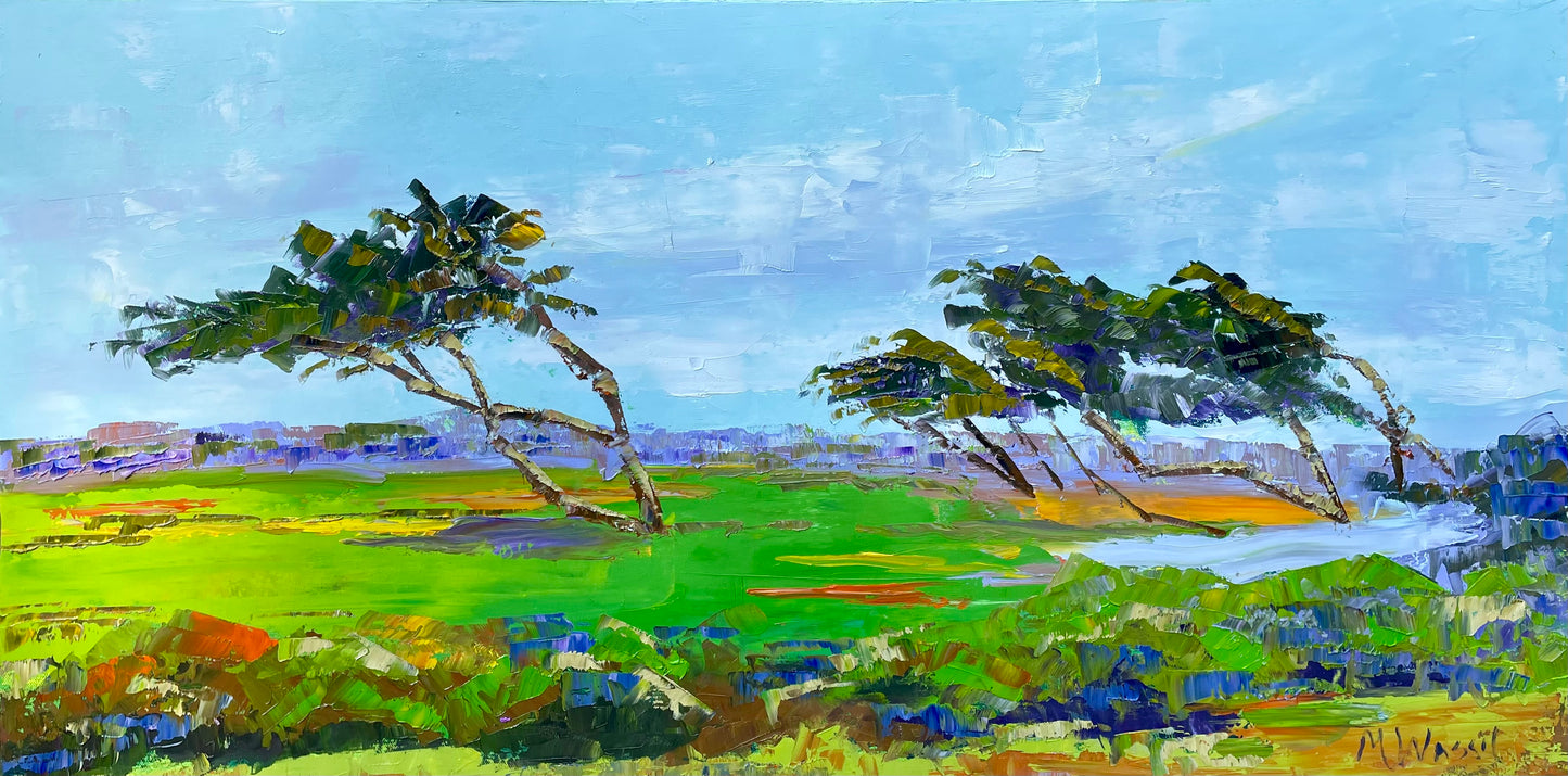 Windswept Trees / Pebble Beach / California Coast Print / Green, Purple, Orange, Blue / Fine Art Print on Matte Archival Paper