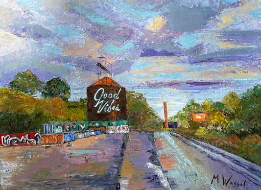 Asheville Grafitti Wall  Original Oil Painting/ River Arts District / Water Tower