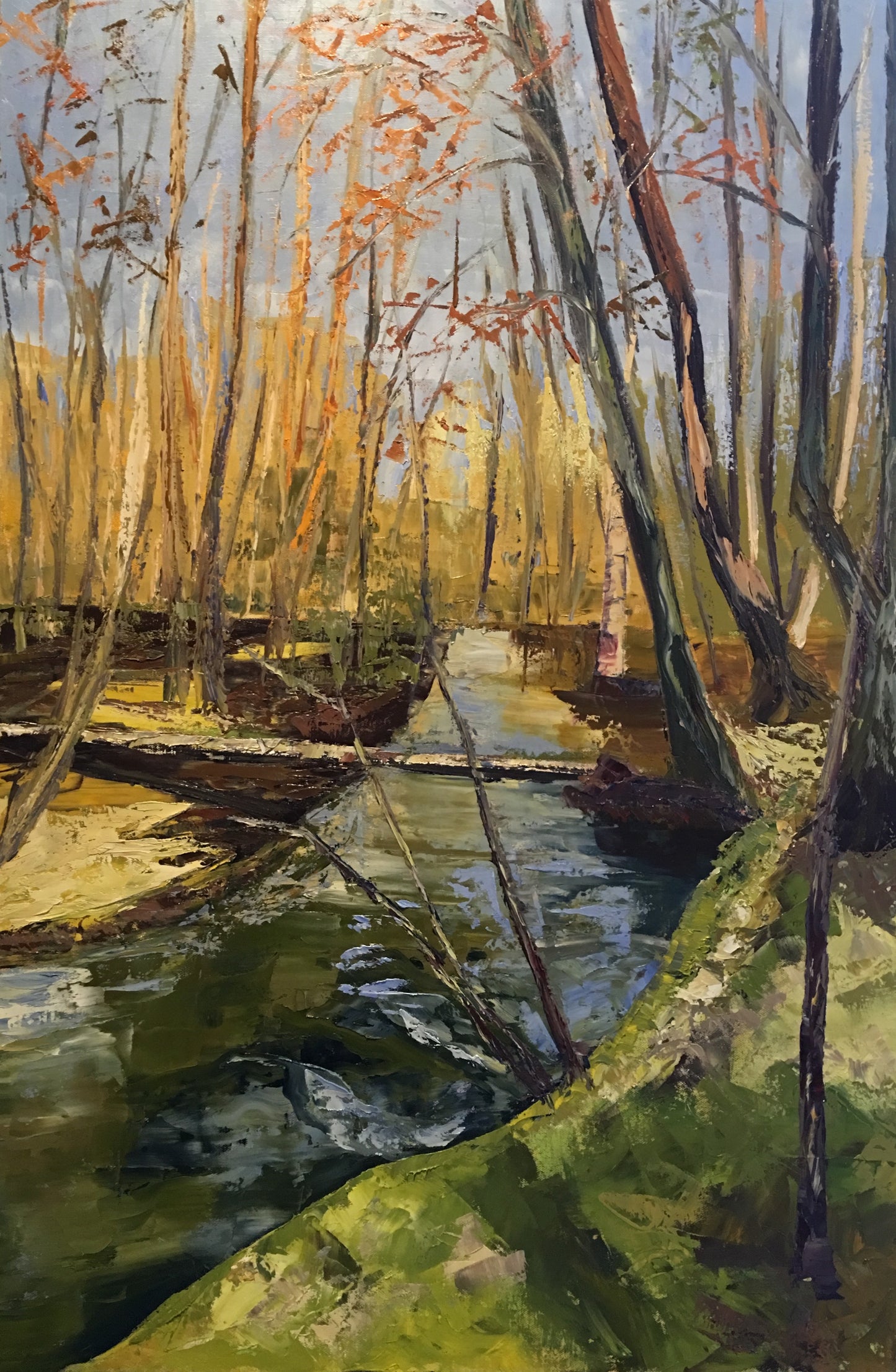 Green, Blue, Yellow, and Orange River Original Oil Painting / Landscape Painting / North Carolina,Swift Creek River