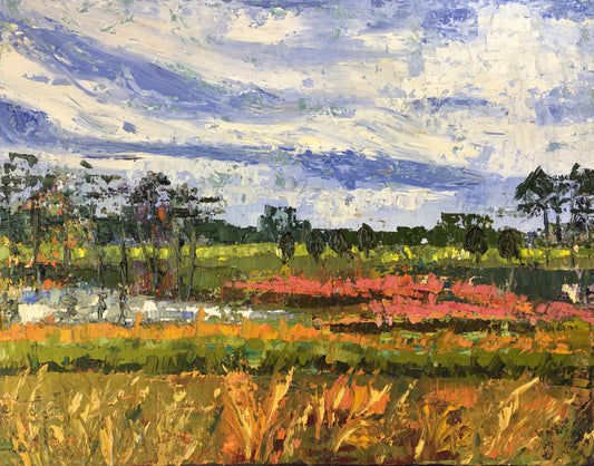 Blue Sky, Green, Orange Meadow / Impressionistic Landscape Paintng / NC Museum of Art