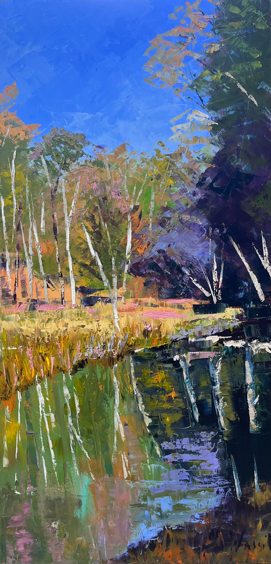 Eno River Purple and Green Reflection Oil Painting / Durham, North Carolina / Landscape Painting