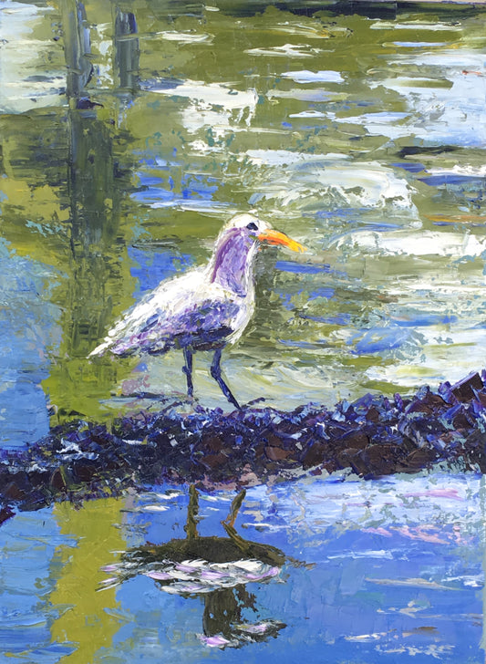 Blue and Green Abstract Seagull Oil Painting  / Vancouver, British Columbia, Canada