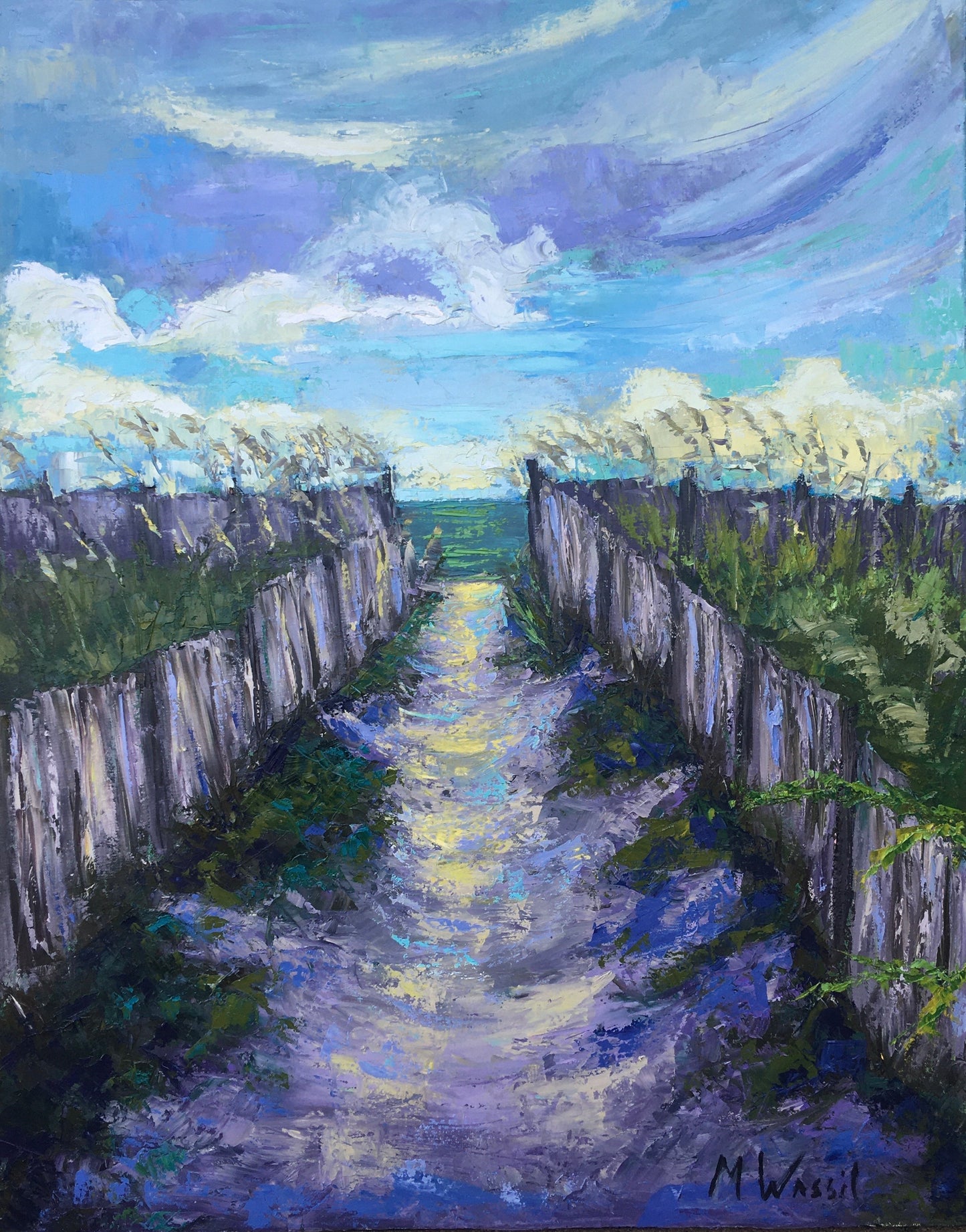 North Carolina Wrightsville Beach Oil Painting / Wilmington Sunset / Purple, Aqua and Yellow